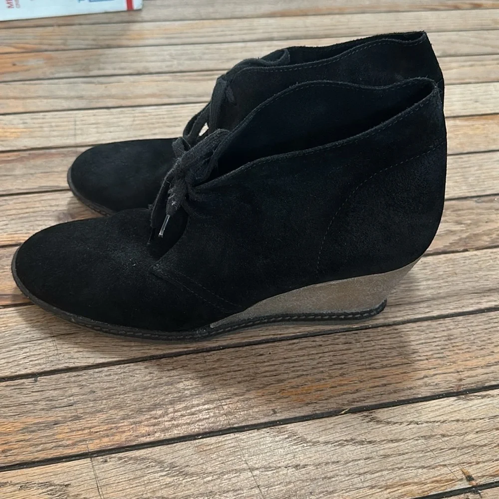 J crew Macalister black suede wedge booties size 10